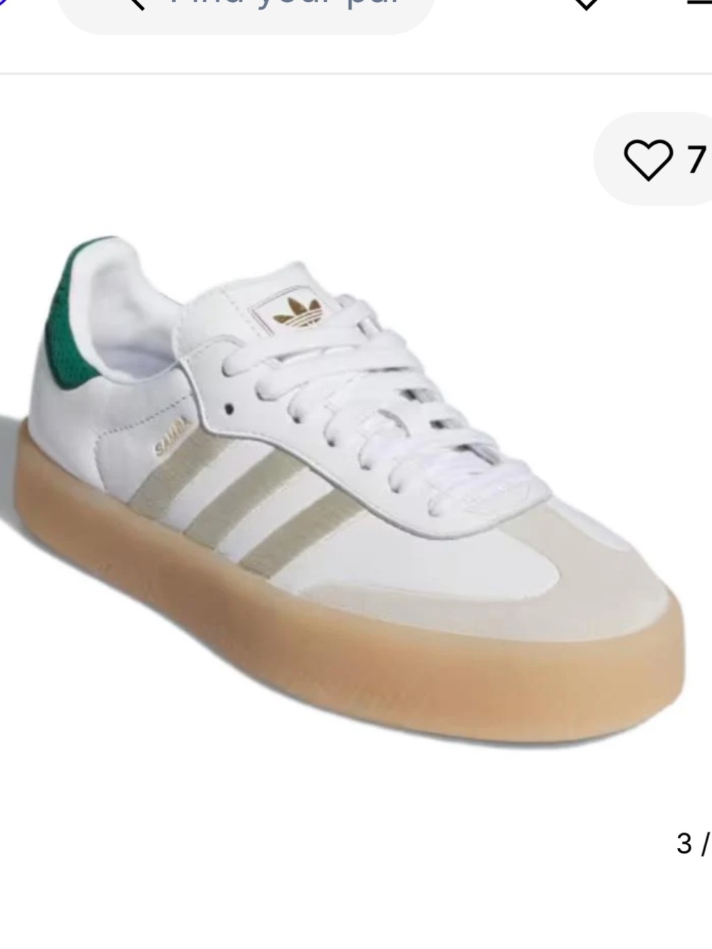 adidas Original Samba  Off-White Leather Sneakers with Green Heel and Gum Sole